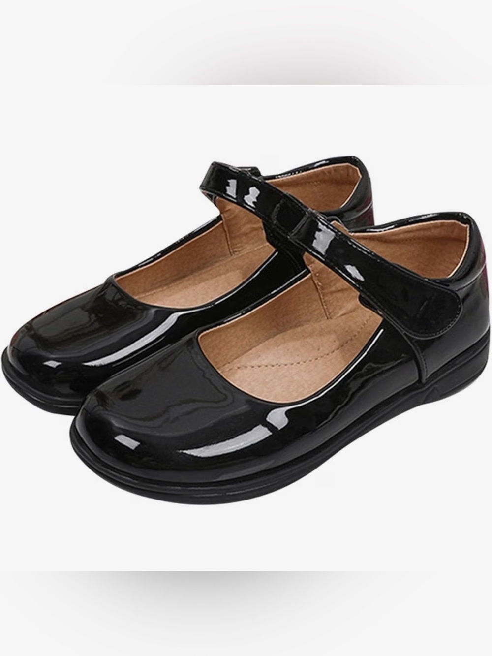 Girls Big Kid Sz. 5.5 Dress Shoes Patent w Velcro Closure & Heart Shaped Treads